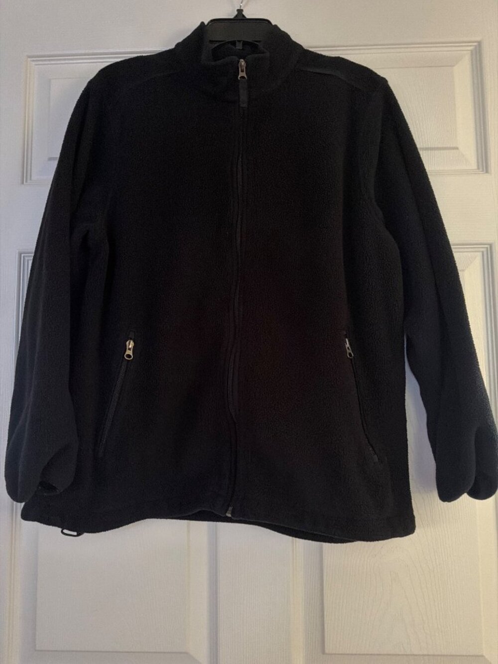 Lands End Womens Aircore-200 Full-Zip Black Fleece Jacket Size L Petite 14-16